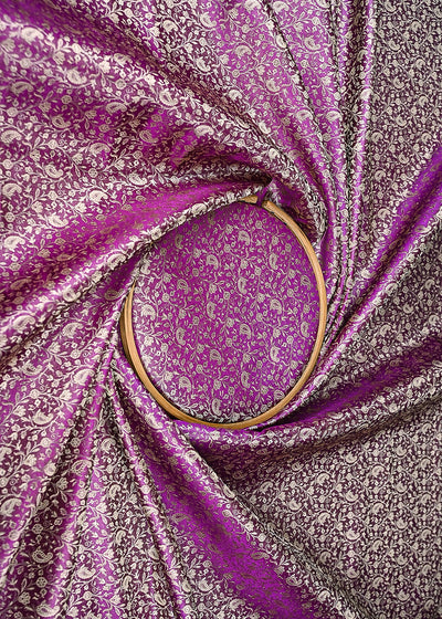 Purple Banarasi Brocade Fabric With All Over Zari Handloom 21913