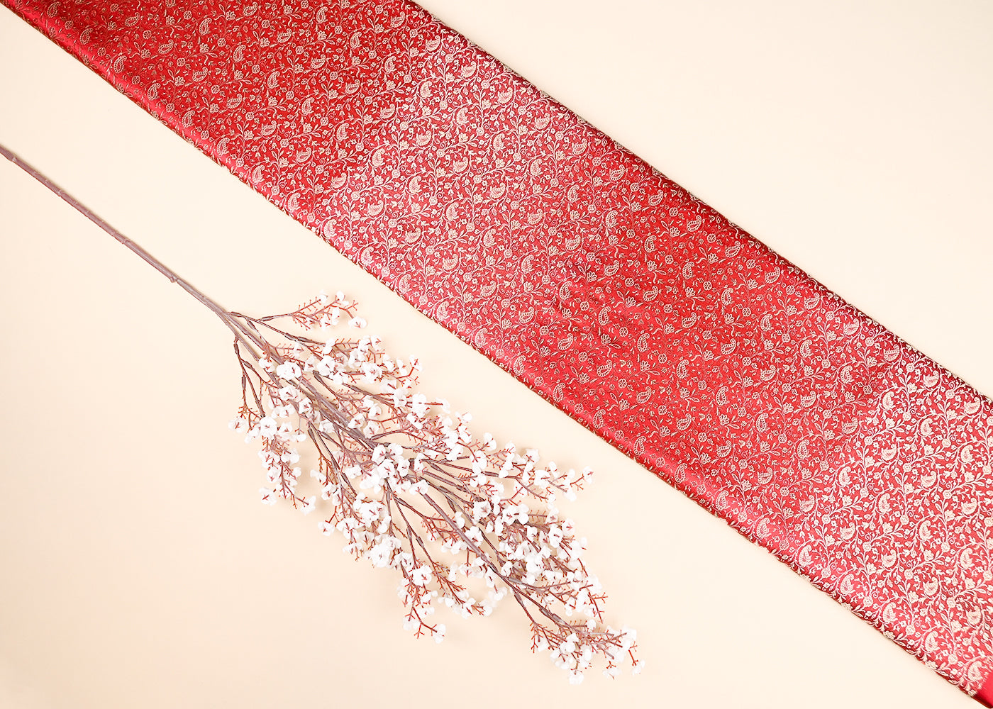 Red Banarasi Brocade Fabric With All Over Zari Handloom 21915