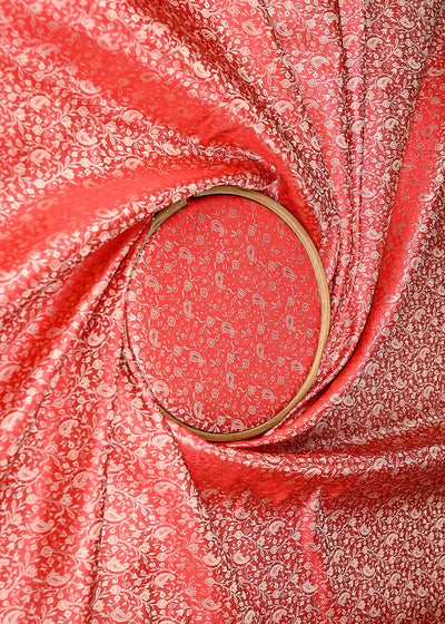 Red Banarasi Brocade Fabric With All Over Zari Handloom 21915