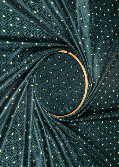 Bottle Green Banarasi Brocade Fabric With All Over Golden Zari Handloom 21917
