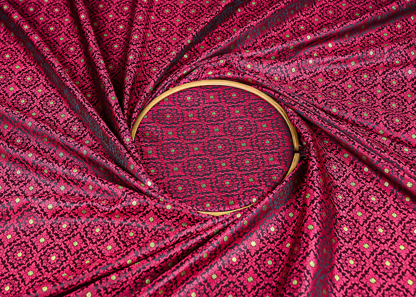 Black Banarasi Brocade Fabric With All Over Golden Zari Handloom 21919