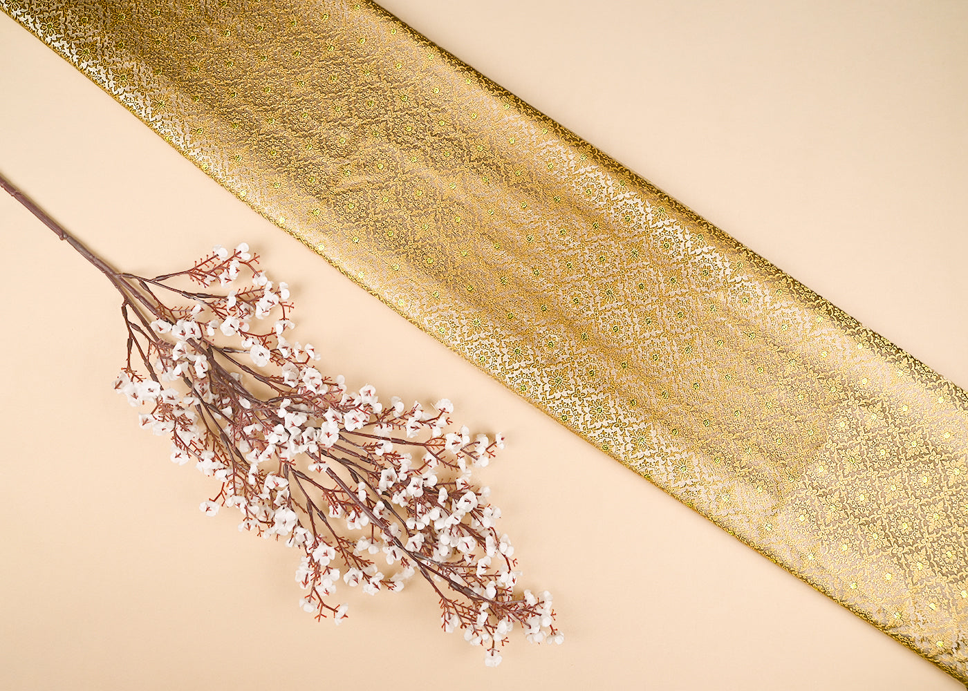 Golden Banarasi Brocade Fabric With All Over Golden Zari Handloom 21920