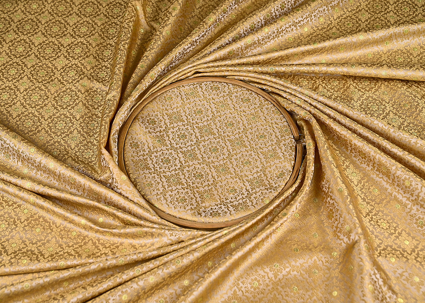 Golden Banarasi Brocade Fabric With All Over Golden Zari Handloom 21920