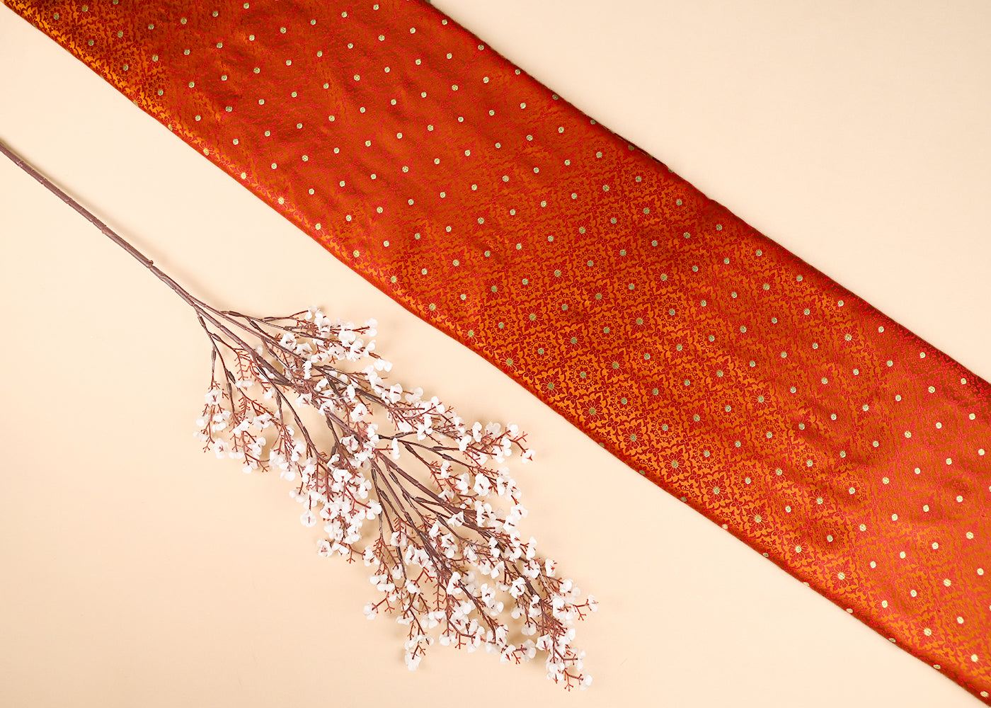 Mustard Banarasi Brocade Fabric With All Over Golden Zari Handloom 21923