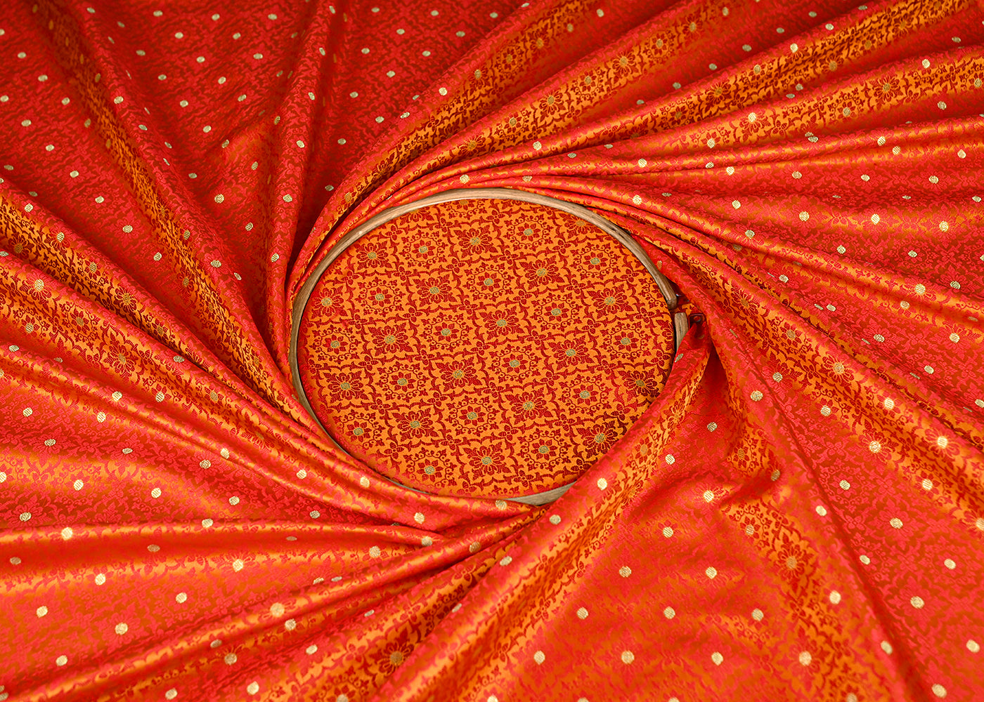 Mustard Banarasi Brocade Fabric With All Over Golden Zari Handloom 21923