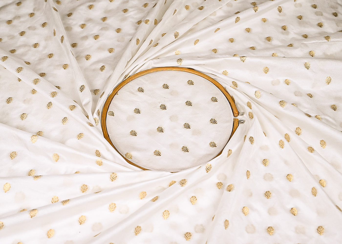 White Dyeable Banarasi Brocade Fabric With All Over Golden Zari Handloom 21927