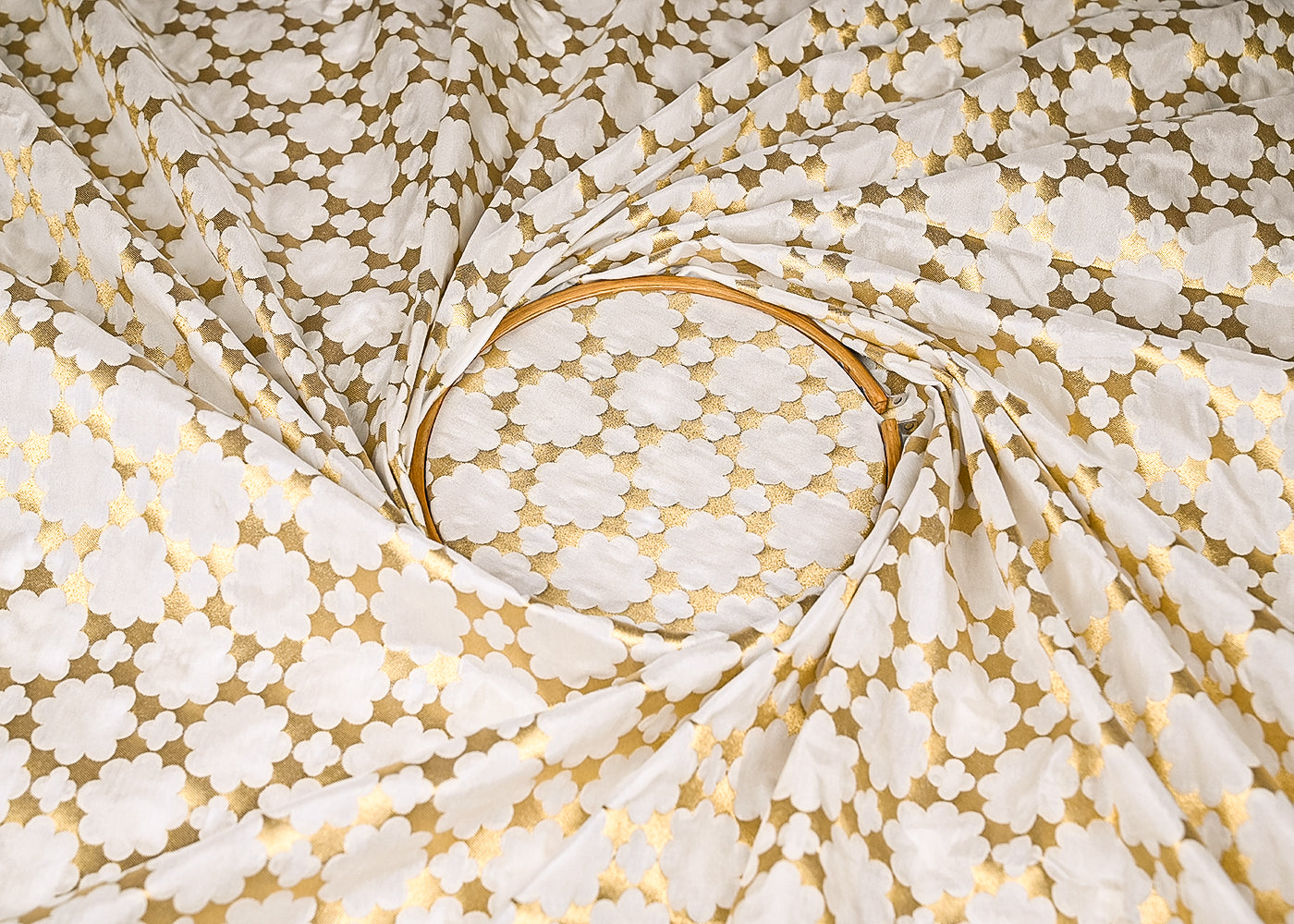 White Dyeable Banarasi Brocade Fabric With All Over Golden Zari Handloom 21929