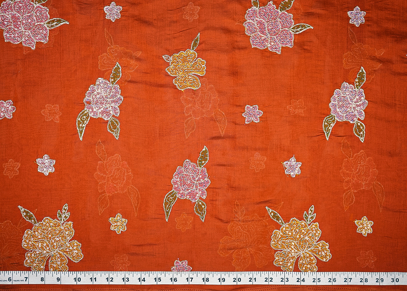 Rust-Chanderi-Fabric-With-All-Over-Floral-Motif-Of-Thread-Zari-And-Sequins-Work-21940-measurement-view