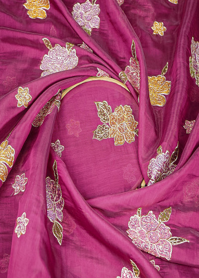 Purple Chanderi Fabric With All Over Floral Motif Of Thread, Zari And Sequins Work 21941