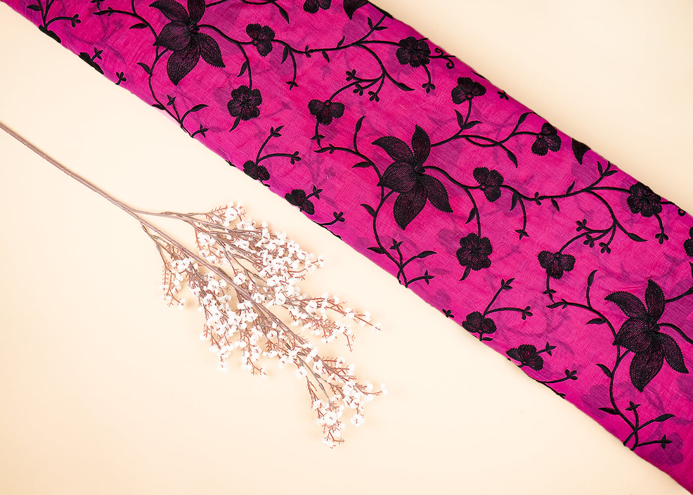 Pink Chanderi Fabric With All Over Thread Work 21947