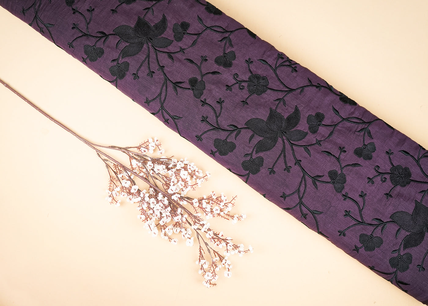 Purple Chanderi Fabric With All Over Thread Work 21948