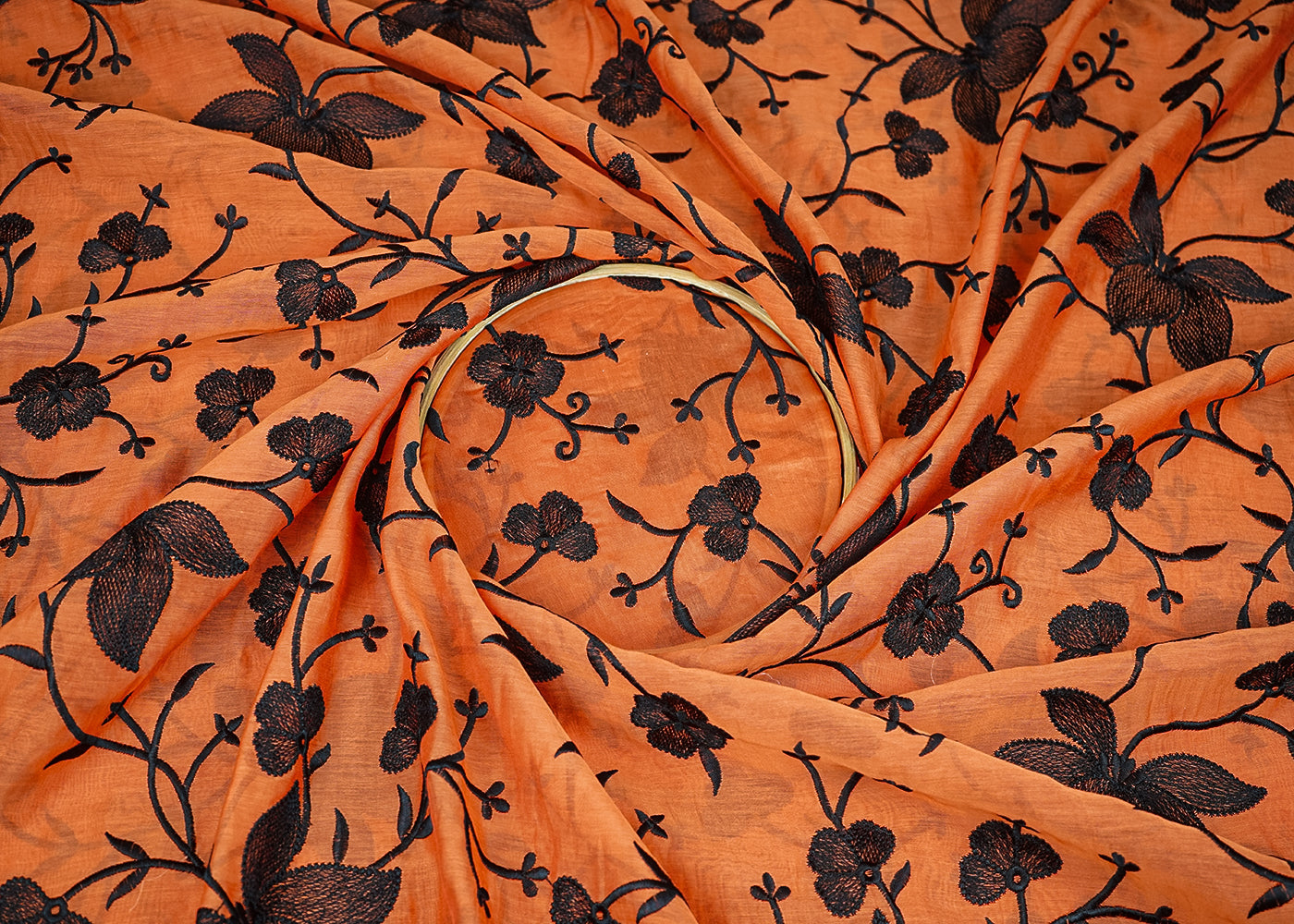 Orange Chanderi Fabric With All Over Thread Work 21949
