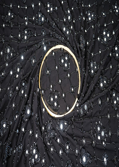 Black Georgette Fabric With All Over Sequins, Katdana, Thread And Faux Mirror Work 21952