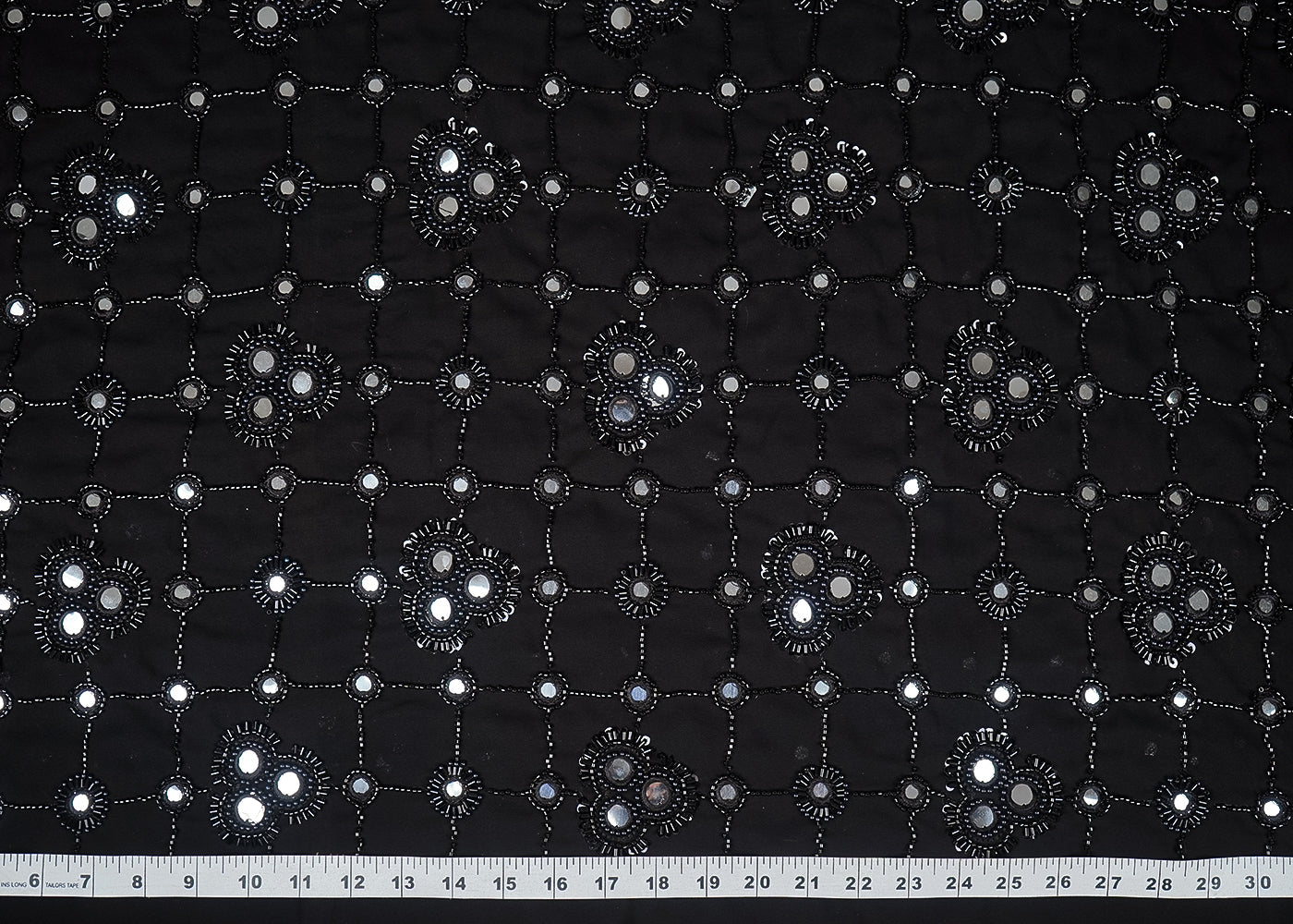 Black Georgette Fabric With All Over Sequins, Katdana, Thread And Faux Mirror Work 21952