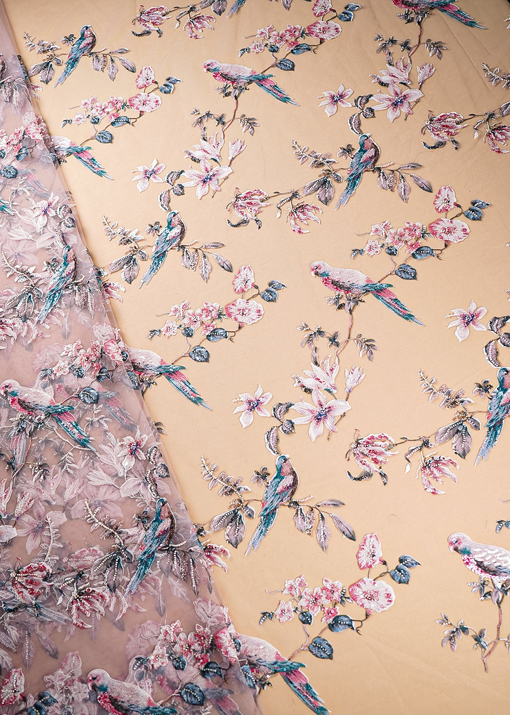 Onion-Pink-Imported-Net-Fabric-With-All-Over-Bird-Motif-of-Sequins-Bead-and-Patch-Work-21968-measurement-view
