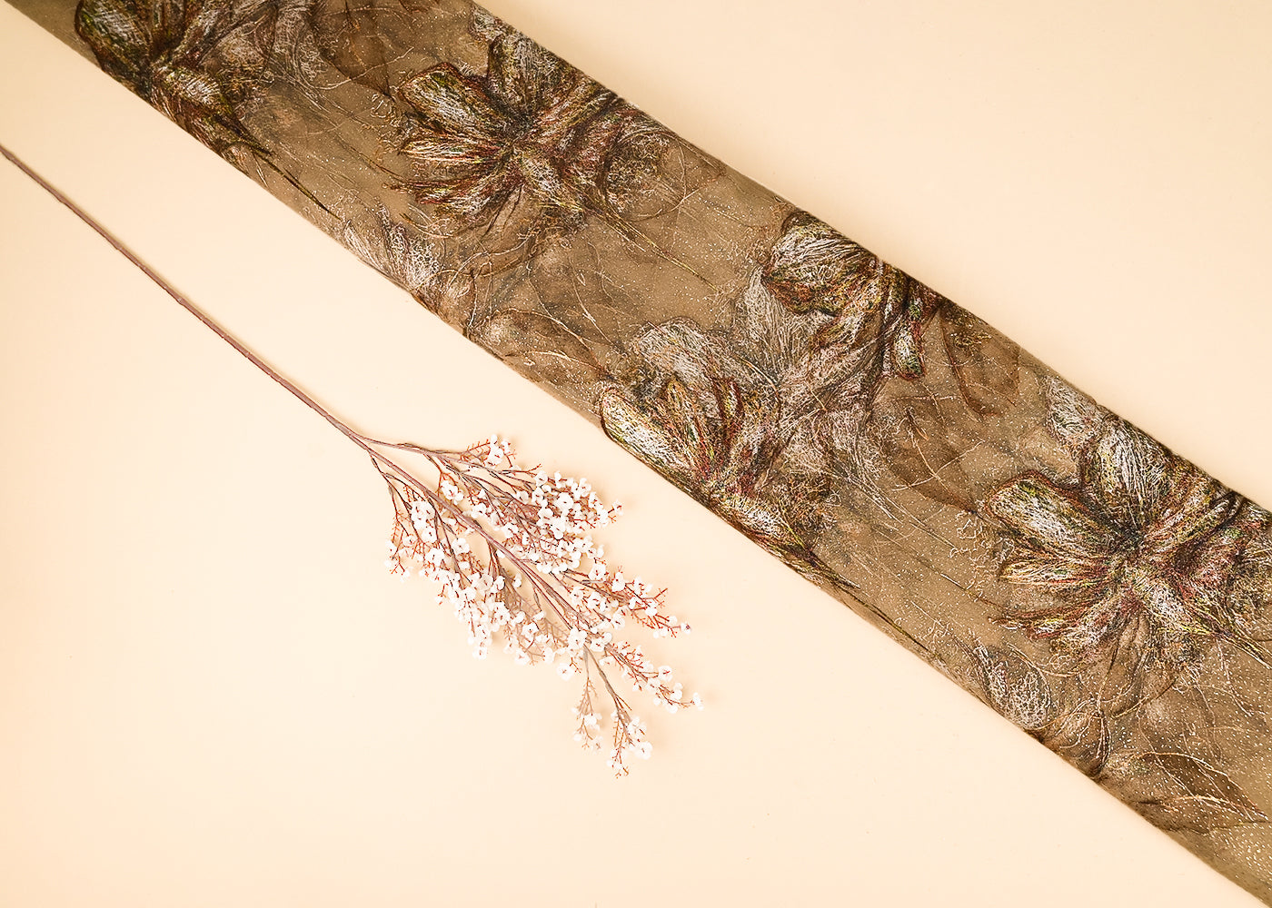 Mustard Imported Net Fabric With All Over Floral Thread Work 21973