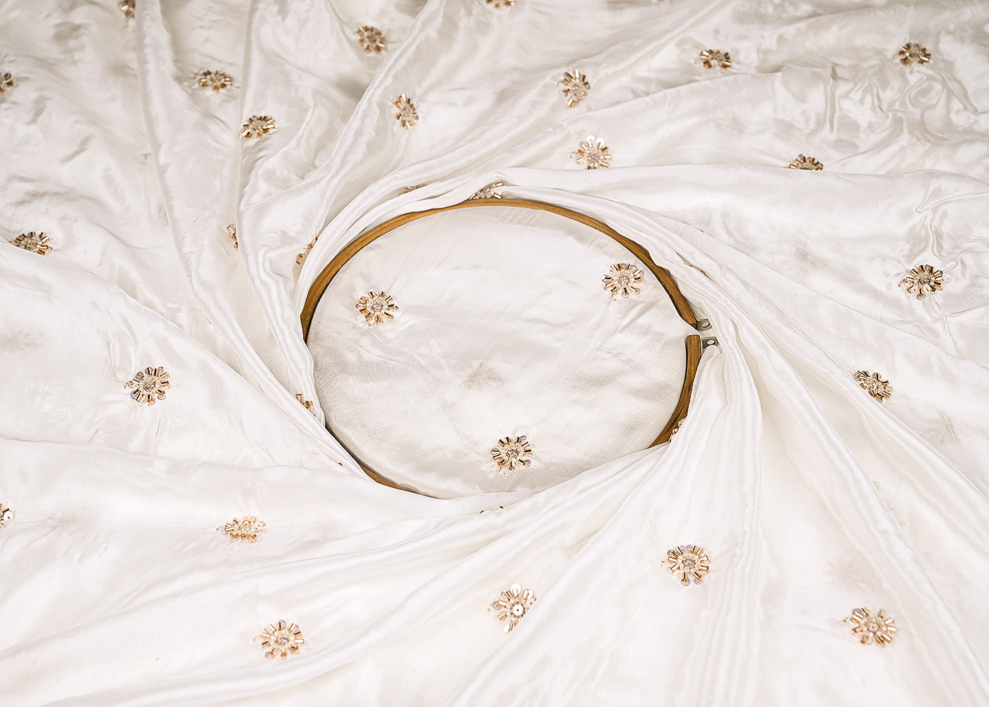 White Dyeable Crepe Fabric With All Over Buti Of Zari, Sequins, Katdana And Bead Work 21988