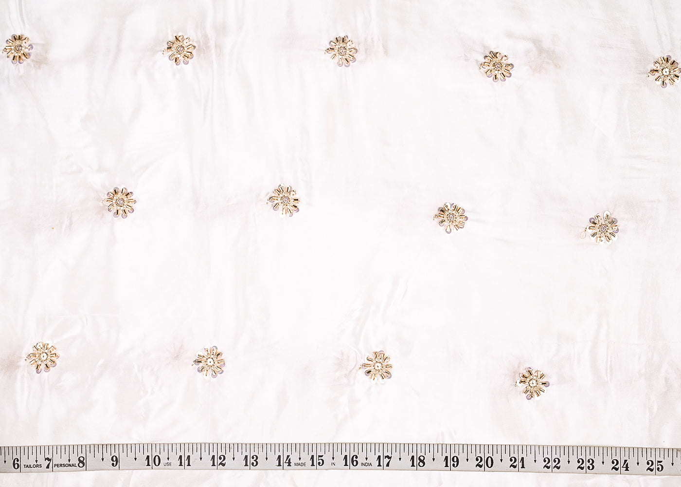 White Dyeable Crepe Fabric With All Over Buti Of Zari, Sequins, Katdana And Bead Work 21988