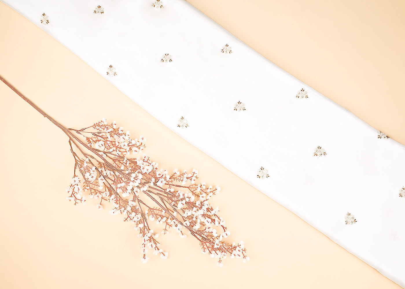 White Dyeable Crepe Fabric With All Over Buti Of Zari, Sequins, Katdana And Bead Work 21990