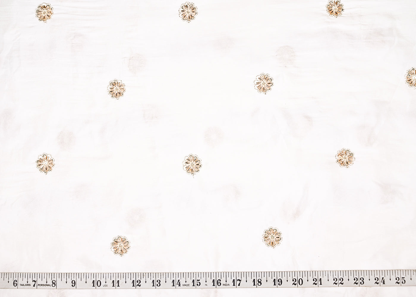 White Dyeable Crepe Fabric With All Over Buti Of Zari, Sequins And Katdana Work 21991