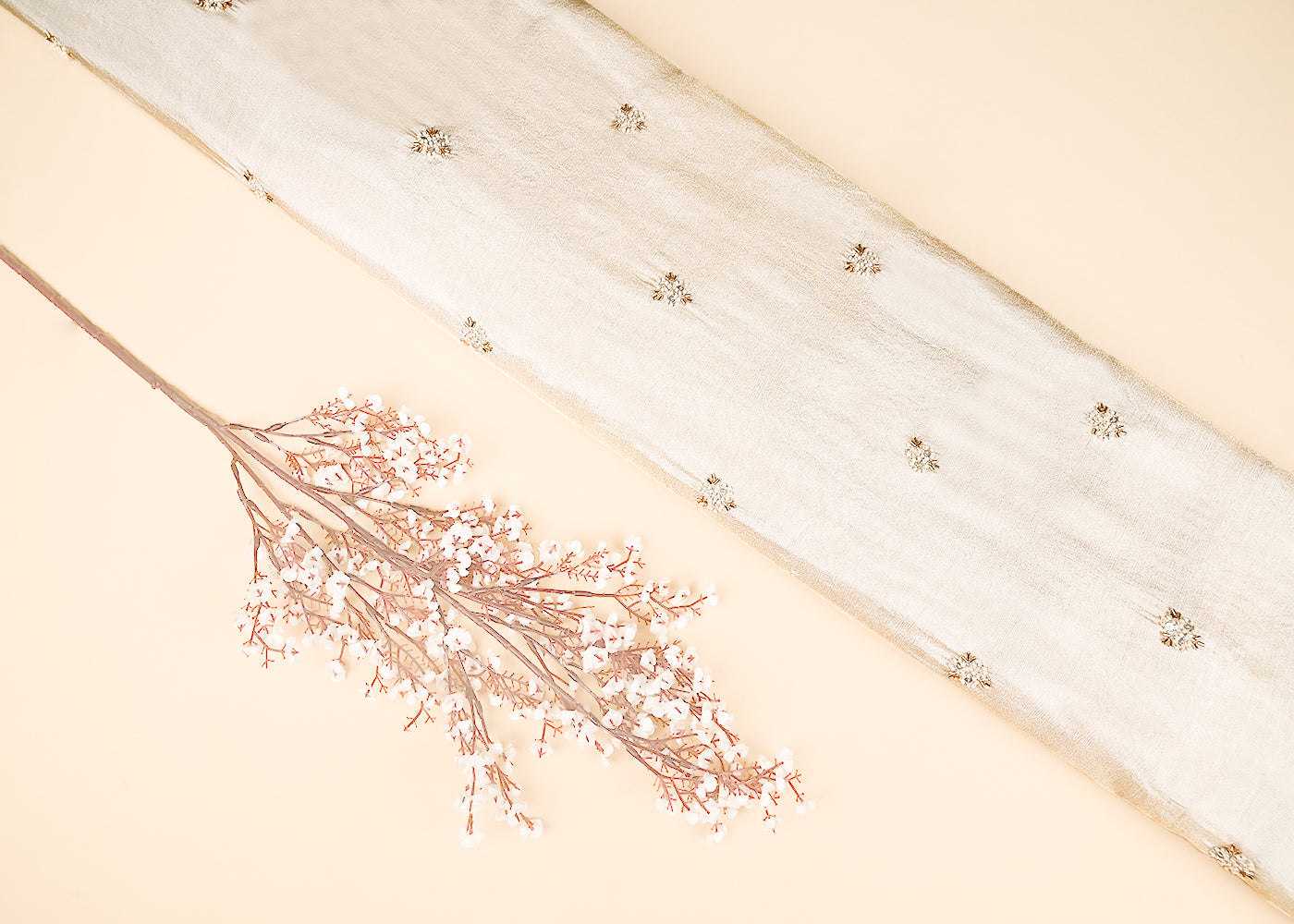 Golden Dyeable Tissue Fabric With All Over Buti Of Zari, Sequins, Katdana And Bead Work 21993