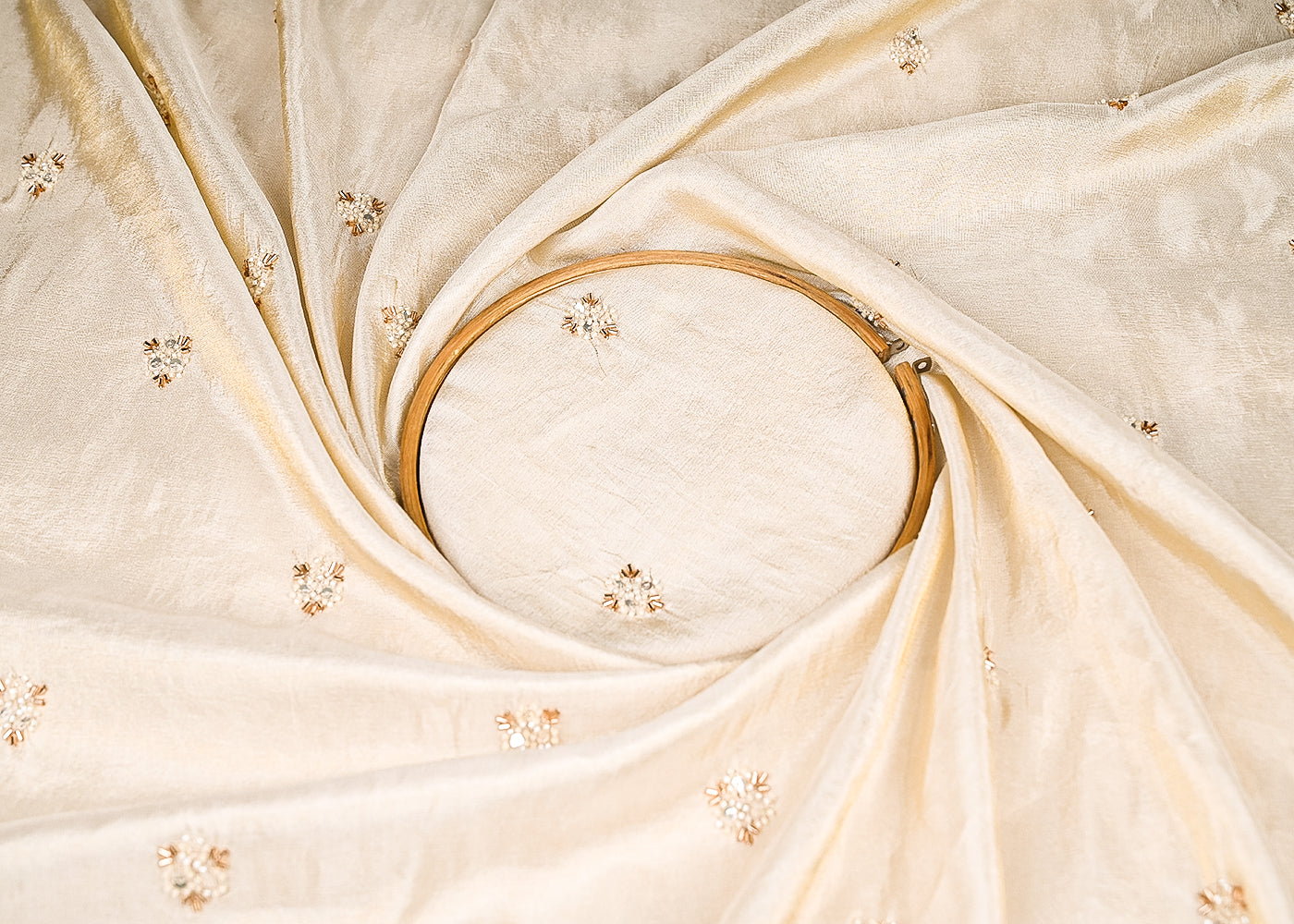 Golden Dyeable Tissue Fabric With All Over Buti Of Zari, Sequins, Katdana And Bead Work 21993
