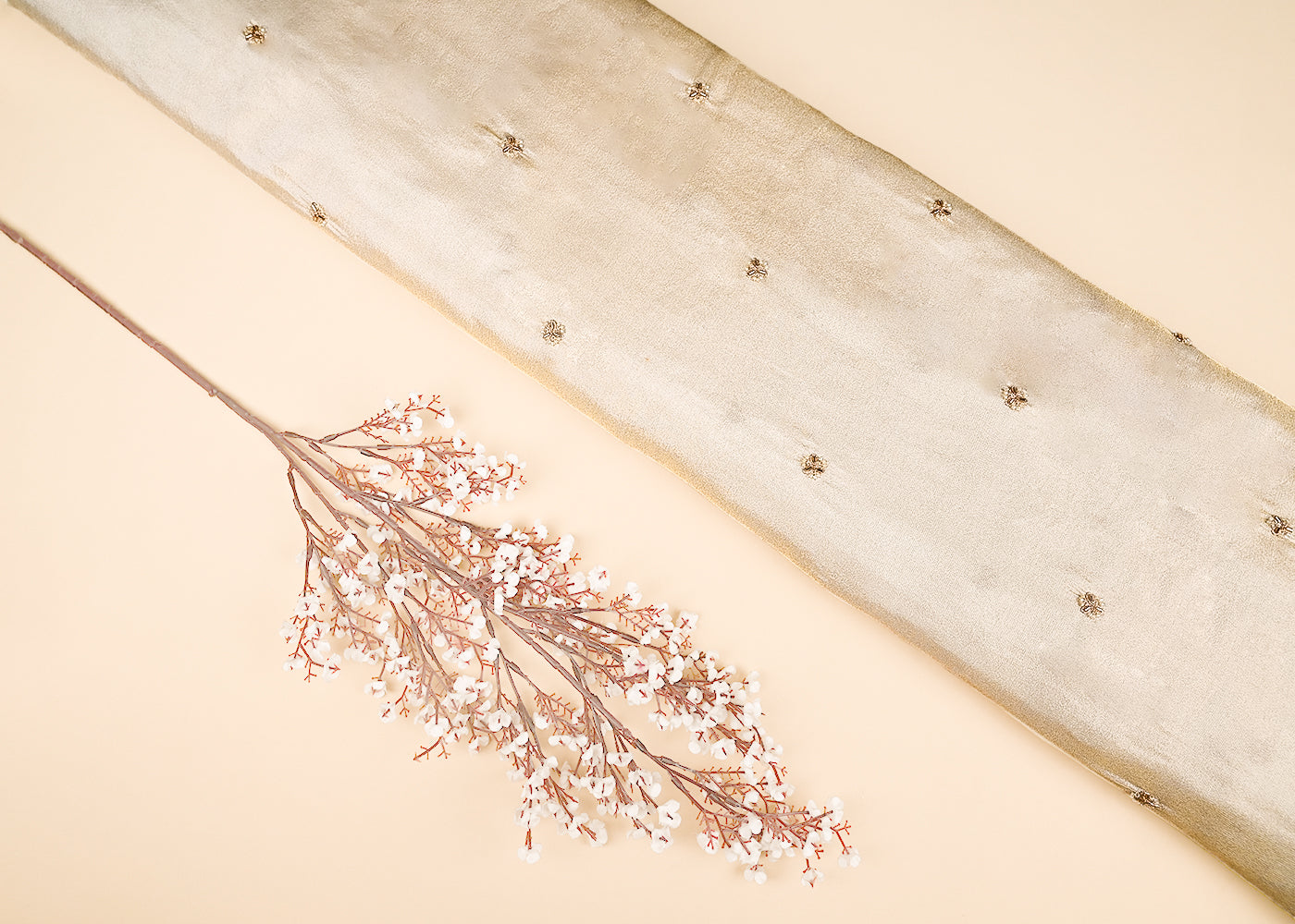 Golden Dyeable Tissue Fabric With All Over Buti Of Zari, Katdana And Bead Work 21994