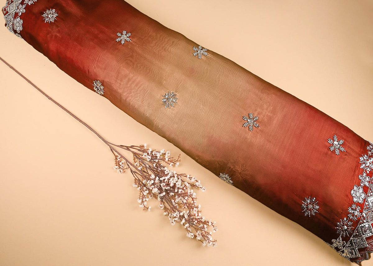 Wine-Organza-Satin-Fabric-With-All-Over-Ombre-Shade,-Bead-And-Sequins-Work-With-Border-22000-rolled-view