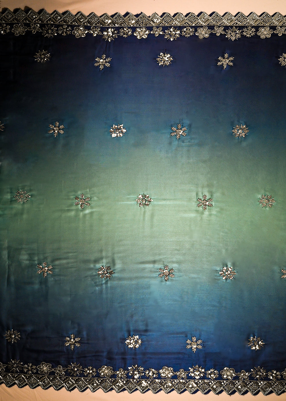 Royal Blue Organza Satin Fabric With All Over Ombre Shade, Bead And Sequins Work With Border 22001