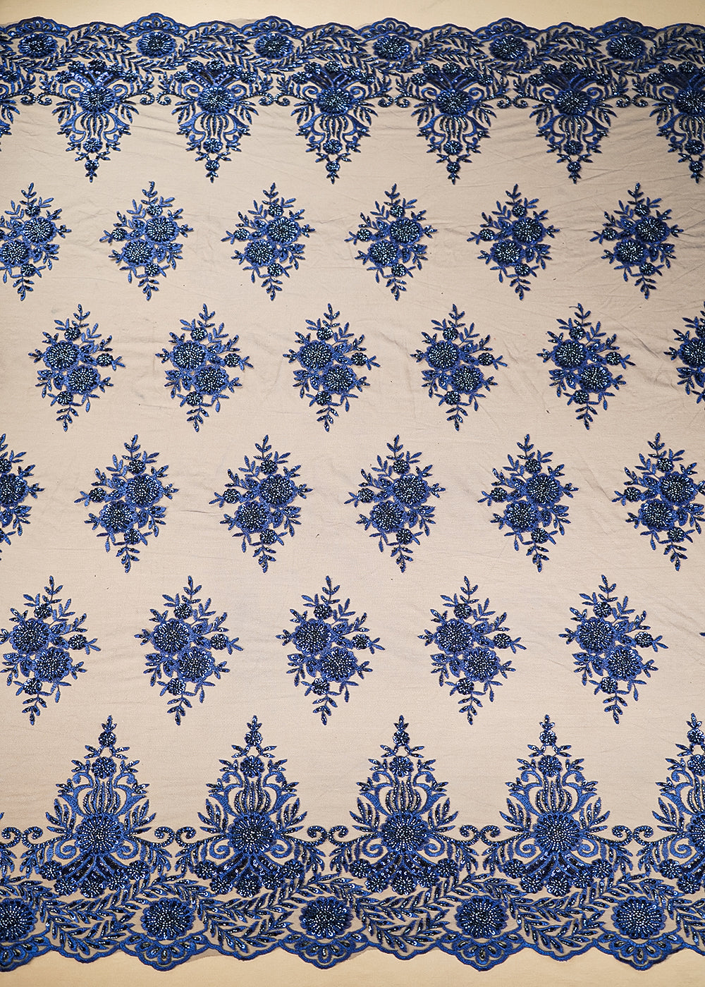 Navy Blue Imported Net Fabric With All Over Katdana, Sequins And Bead Handwork With Scalloped Border 22008