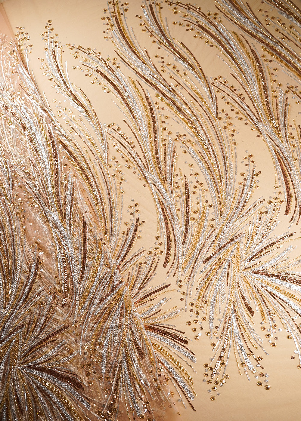 Golden Imported Net Fabric With All Over Sequins And Bead Work 22015