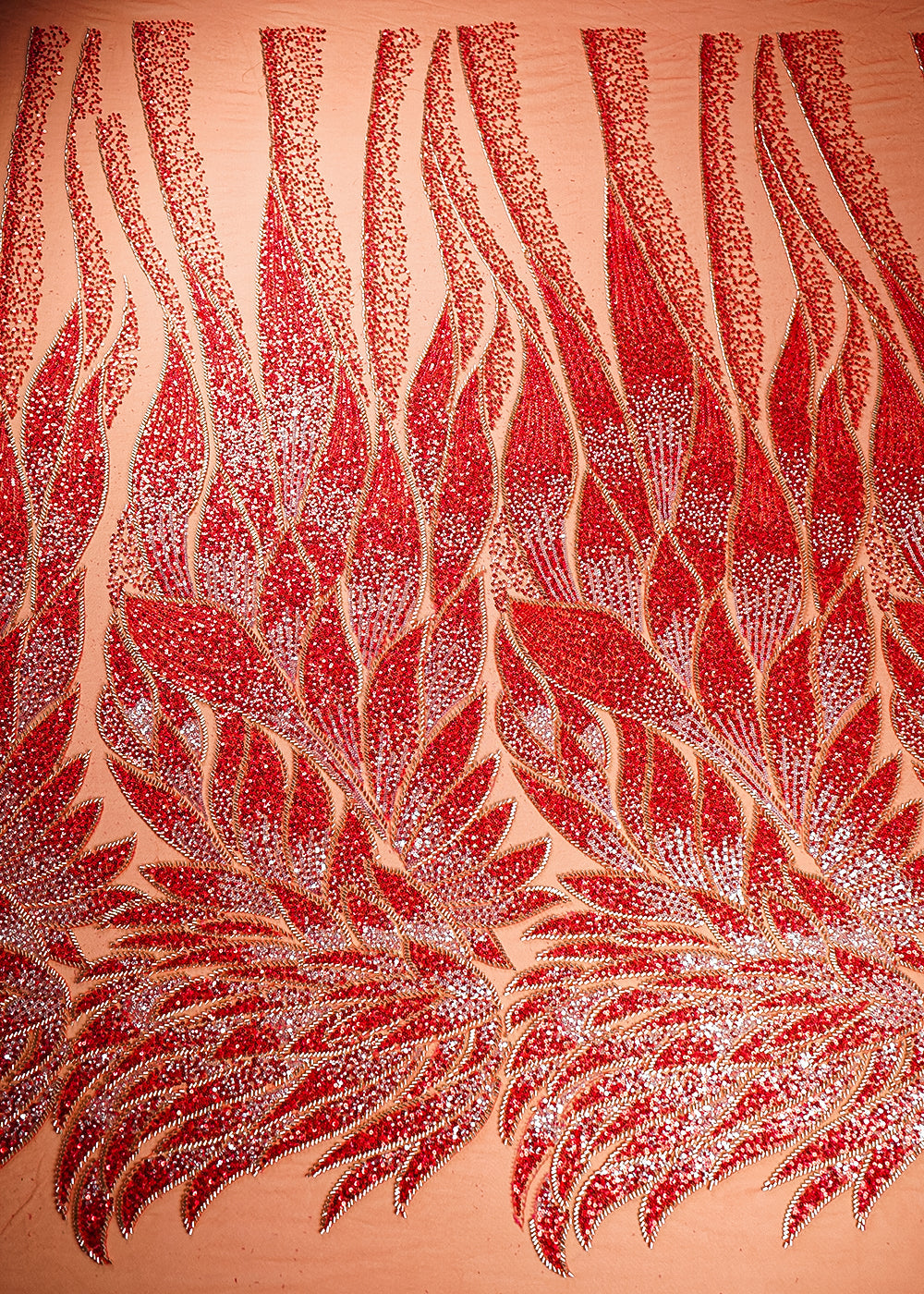 Red-Imported-Net-Fabric-With-All-Over-Bead,-Katdana-And-Sequins-Work-With-One-Side-Border-22020-work-view