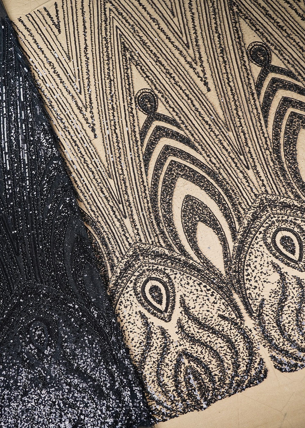 Black Imported Net Fabric With All Over Sequins, Bead And Katdana Work 22024