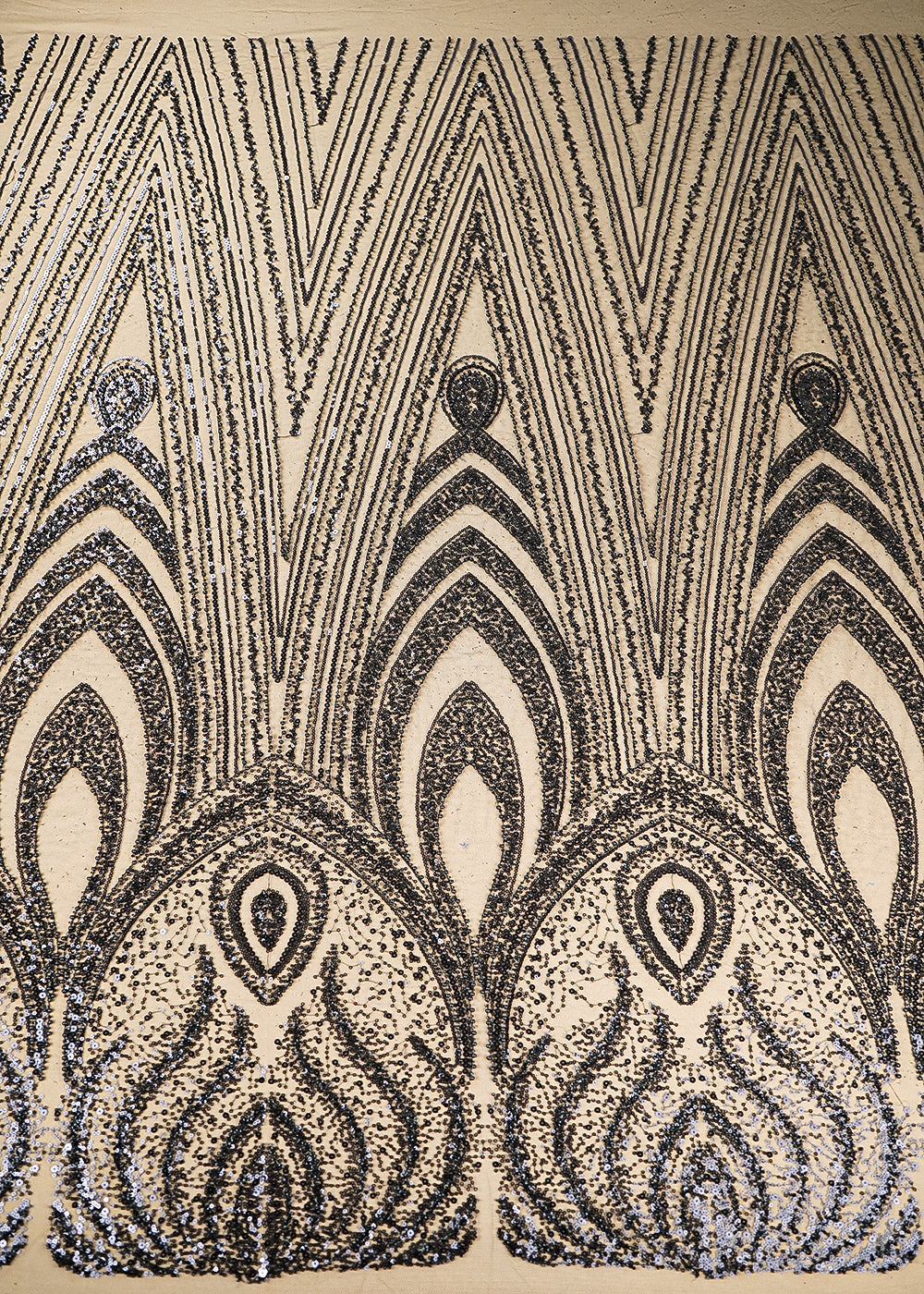 Black Imported Net Fabric With All Over Sequins, Bead And Katdana Work 22024