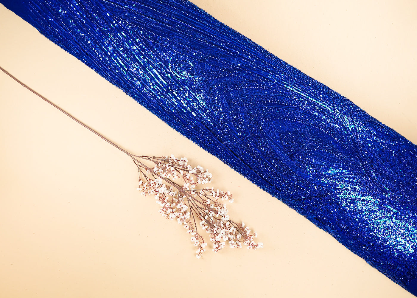 Royal Blue Imported Net Fabric With All Over Sequins, Bead And Katdana Work 22026