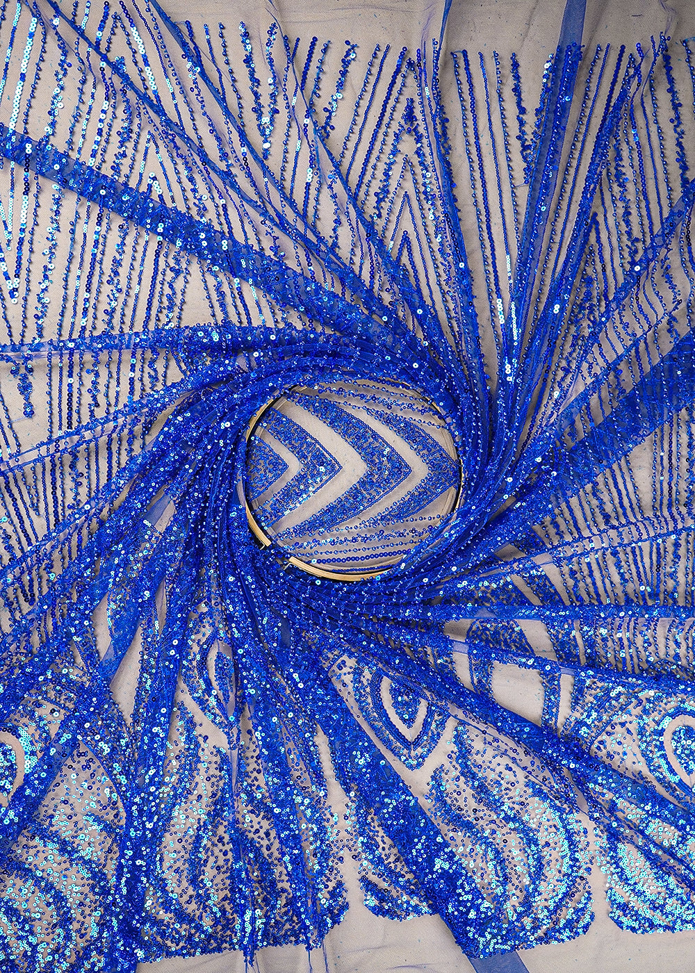 Royal Blue Imported Net Fabric With All Over Sequins, Bead And Katdana Work 22026