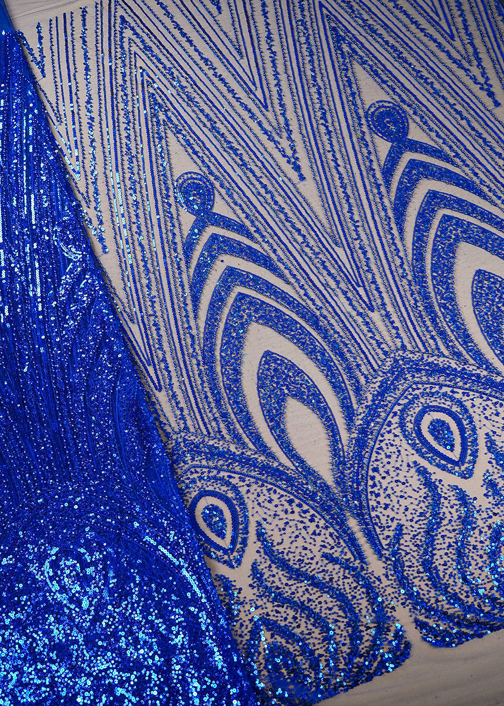Royal Blue Imported Net Fabric With All Over Sequins, Bead And Katdana Work 22026