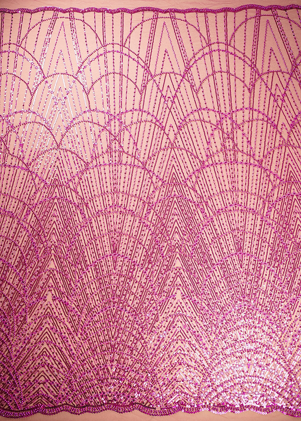 Magenta Imported Net Fabric With All Over Beads And Sequins Work With Two Side Scalloped Edges 22049