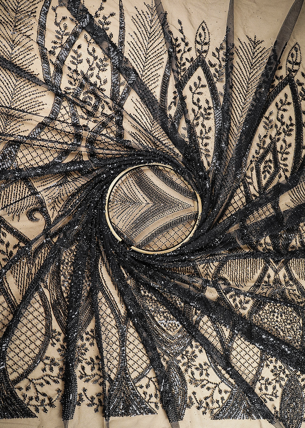 Krystle D'Souza Inspired Edition | Black Embroidered Net Unstitched Fabric 22050