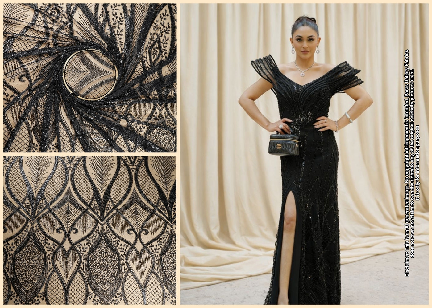 Krystle D'Souza Inspired Edition | Black Embroidered Net Unstitched Fabric 22050