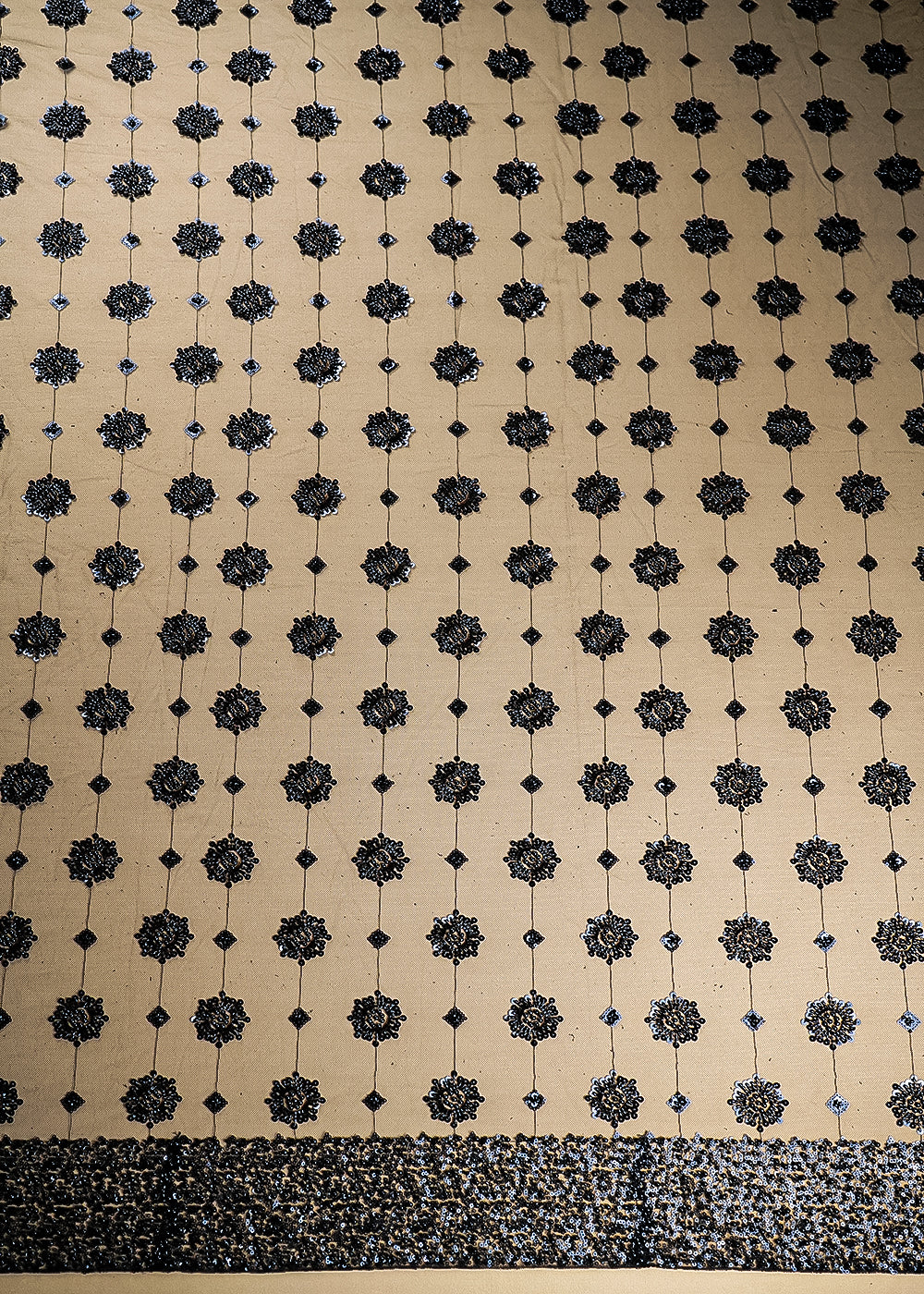 Black Imported Net Fabric With All Over Katdana, Bead And Sequins Work With One Side Scalloped Border 22054