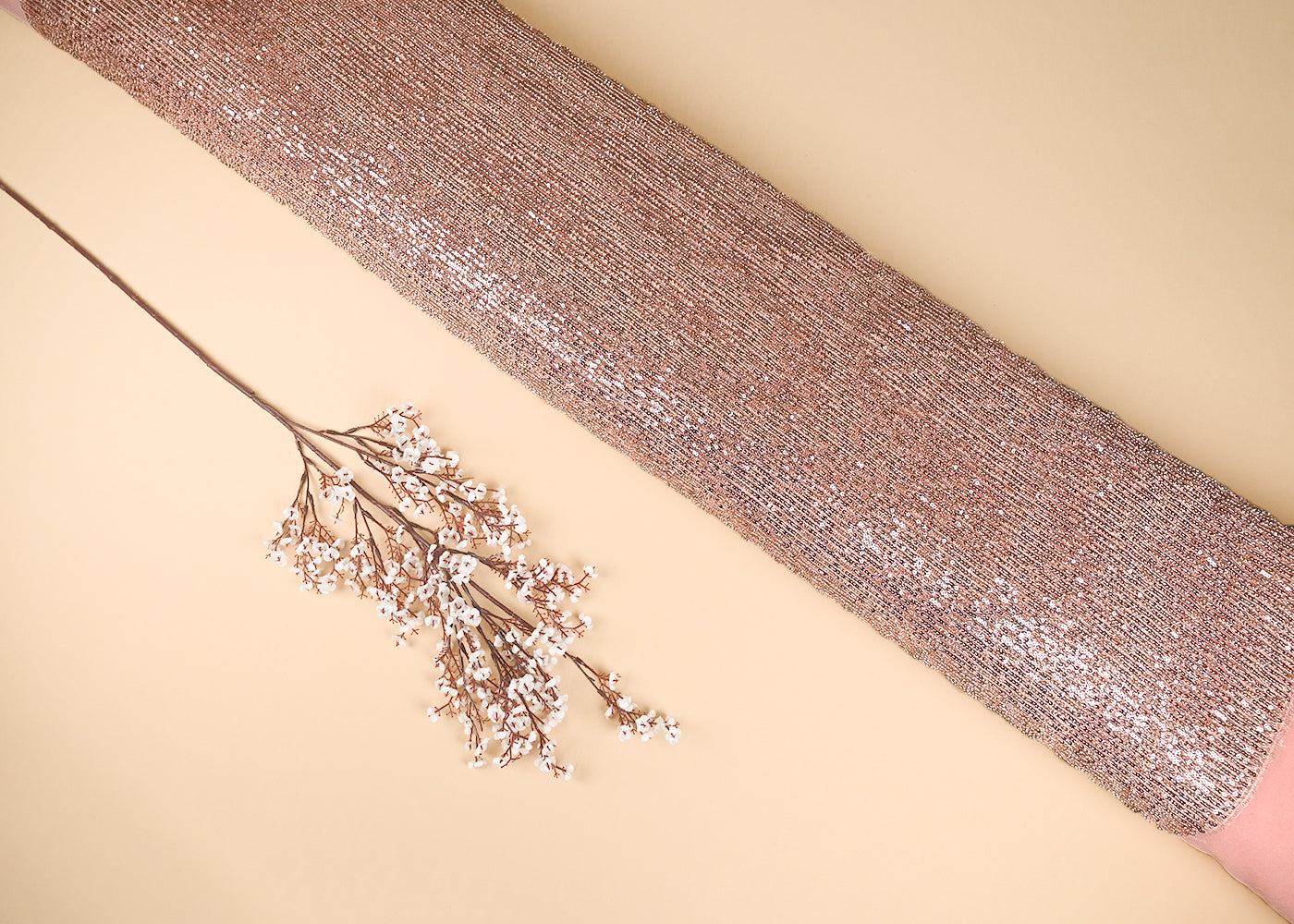 Peach Imported Net Fabric With All Over Bead And Sequins Work 22060