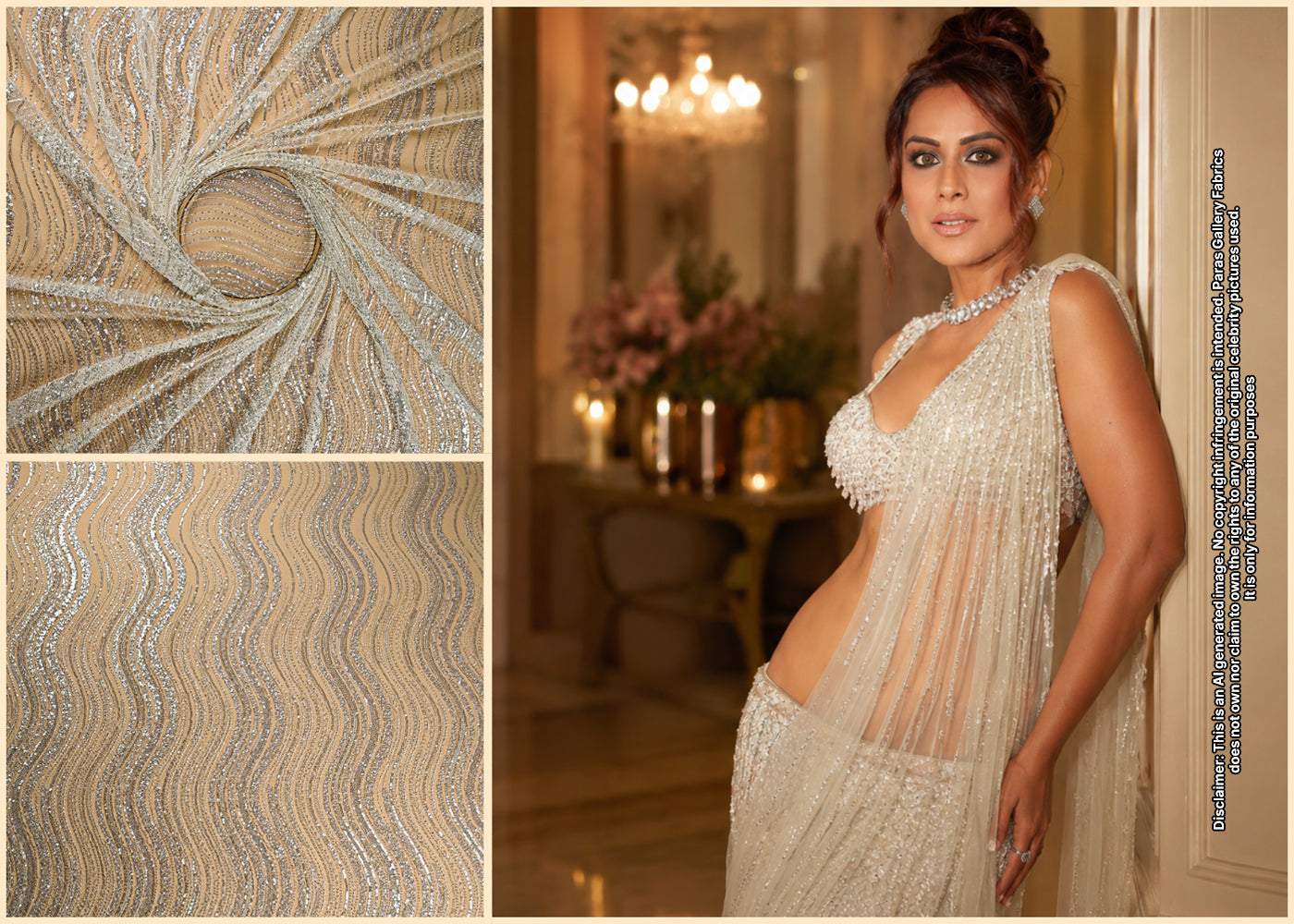Nia Sharma Inspired Edition | Light Yellow Embroidered Net Unstitched Fabric 22063