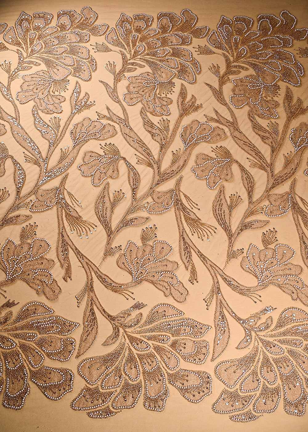 Beige-Imported-Net-Fabric-With-All-Over-Bead,-Sequins-And-Patch-Work-22076-design-view