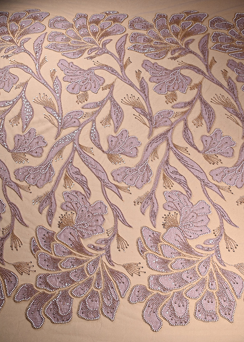 Lavender Imported Net Fabric With All Over Bead, Sequins And Patch Work 22079-design-view