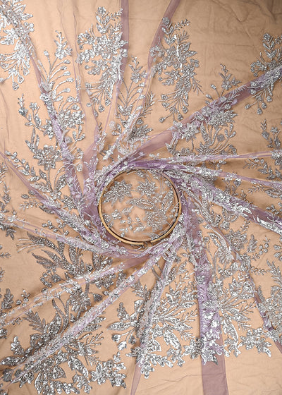 Purple Imported Net Fabric With All Over Bead And Sequins Work 22088