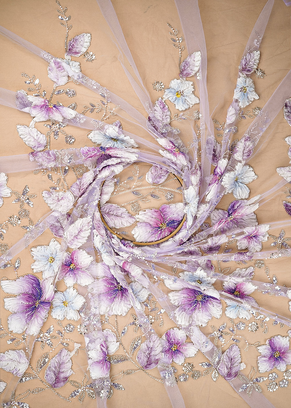 Purple Imported Net Fabric With All Over Katdana, Sequins, Bead, And Ribbon Work 22100