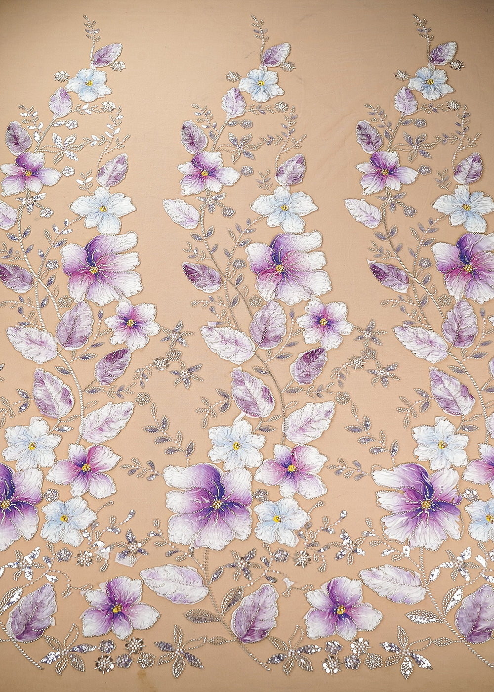 Purple Imported Net Fabric With All Over Katdana, Sequins, Bead, And Ribbon Work 22100