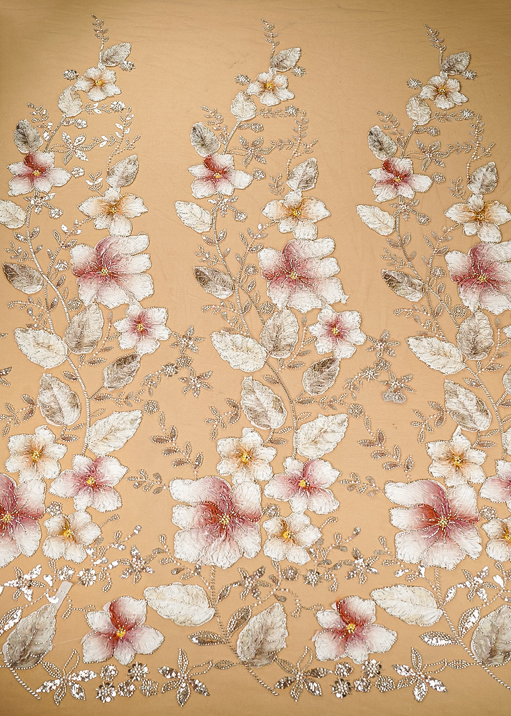 Dusky Pink Imported Net Fabric With All Over Sequins, Bead, Katdana And Ribbon Work 22103