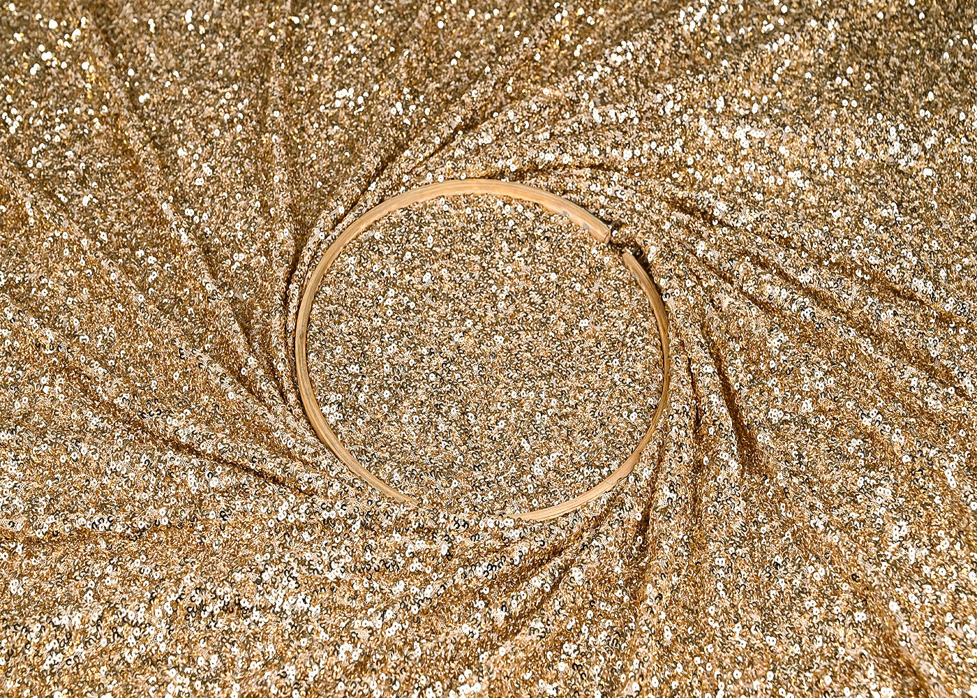 Golden Net Fabric With All Over Sequins Work 22116